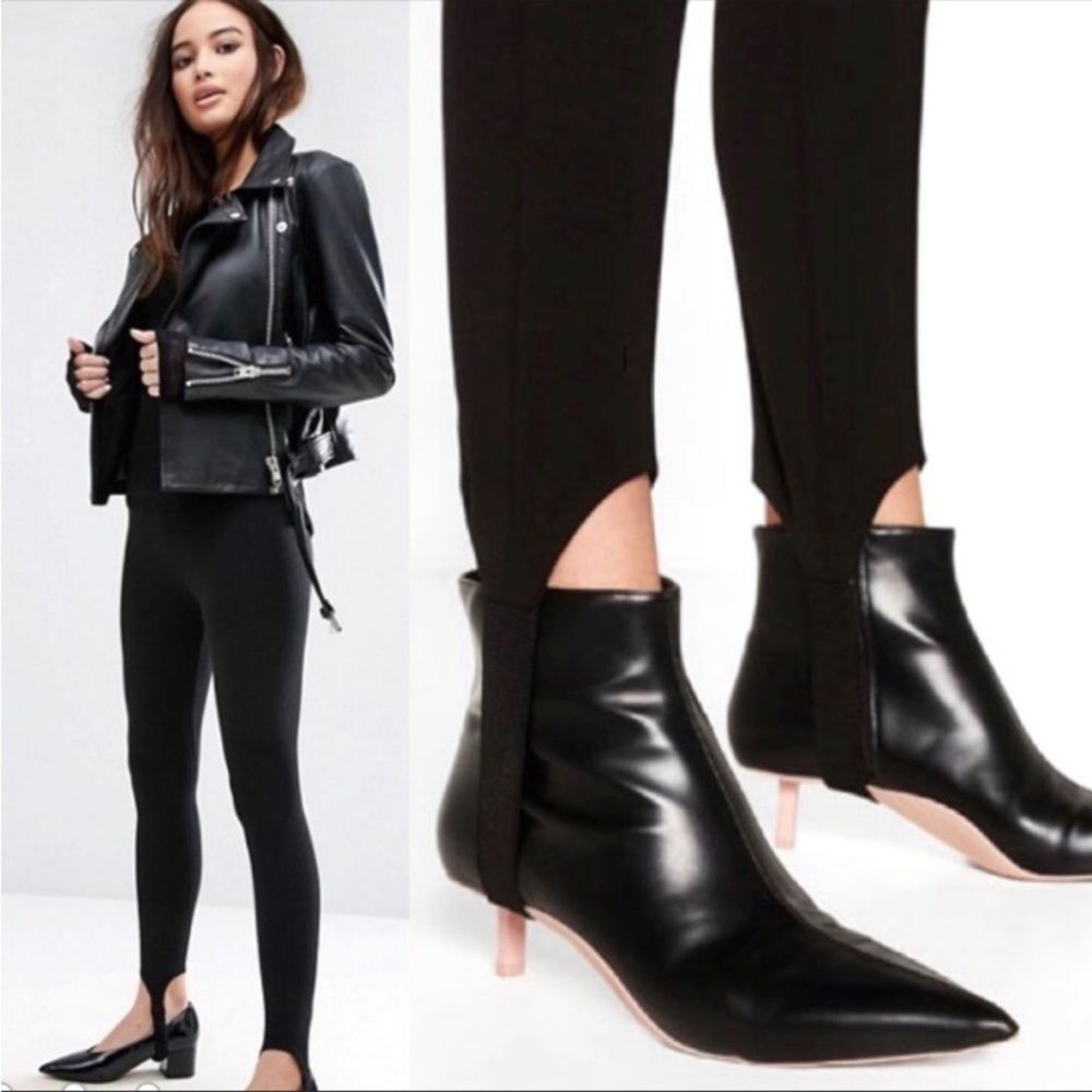 ZARA High Waisted Ponte Black Stirrup Leggings Front Seam || size Small
